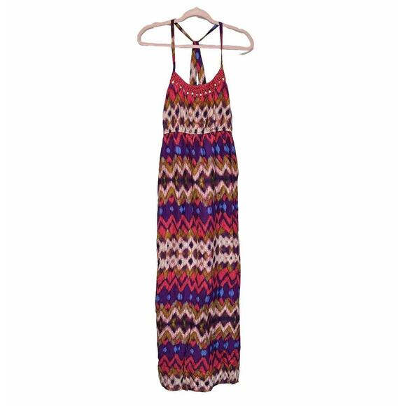 Boho Western XXL‎ 2XL Sleeveless Chevron Print Multicolor Maxi Dress Beach - Picture 1 of 10
